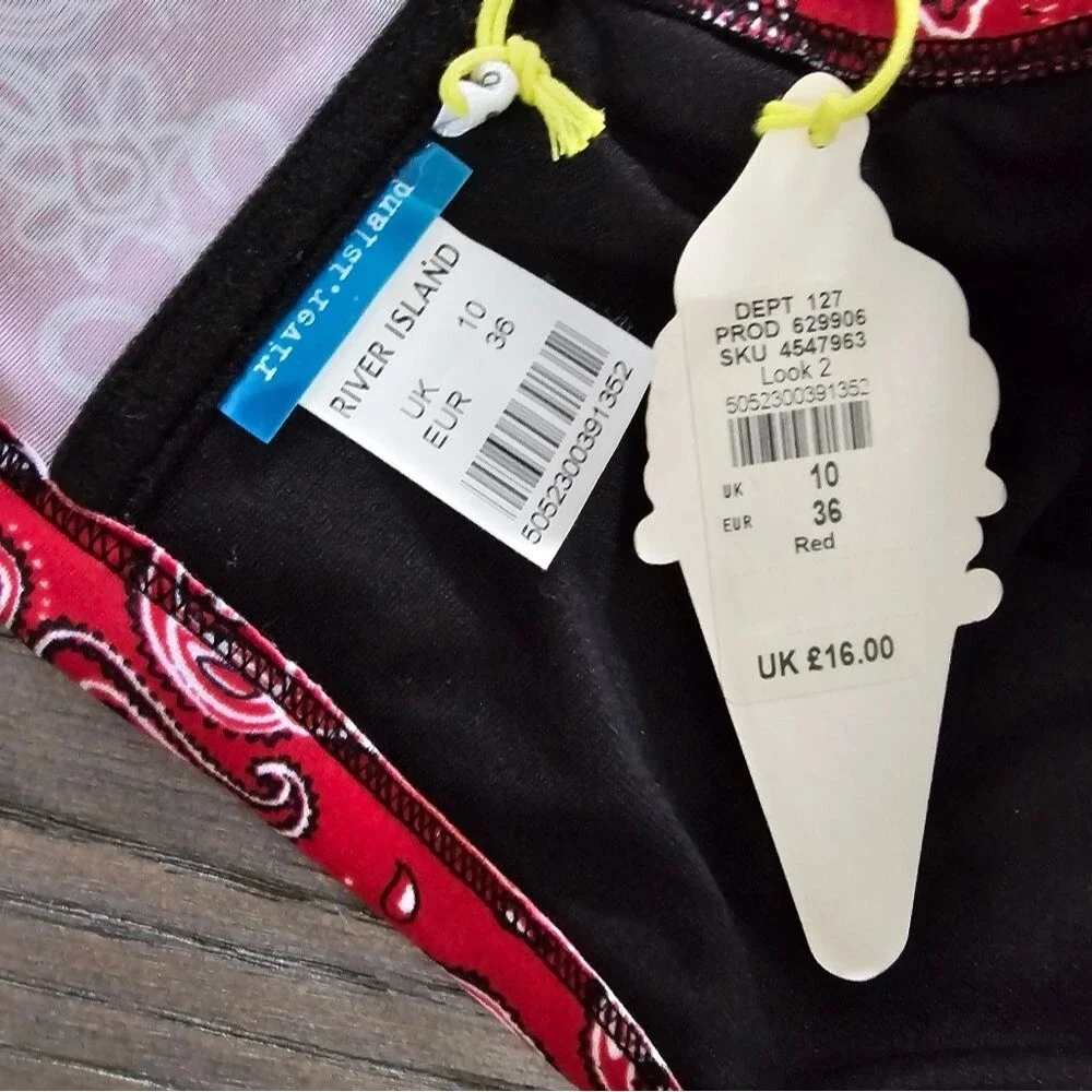 River Island Ruffled Red Bandana Print Bikini | 6 Top | 4 Bottom | NWT - Picture 9 of 10